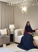 ‎ عباية بليزر كحلي مع كتان عنابي (مع امكانية تغيير...