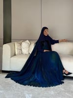 عباية شيفون كحلي سادة مع شيفون مموج مكسر كلوش ‎‏‎‏...