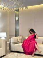 فستان جلابية كريب فوشي مع هدب