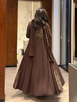 عباية دانتيل تركي مقصب بني مع ذهبي كلوش