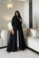 عباية لنن لون اسود كلوش ‏‎‏‎‏‎‏‎‏‎‏‎