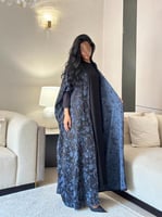 ‎ عباية دبل فيس جاكار ازرق وأسود نص بشت