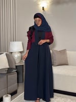 ‎ عباية بليزر كحلي مع كتان عنابي (مع امكانية تغيير...