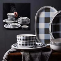 صحون رسم كاروهات رمادي و أزرق بالحبه