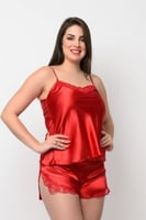 طقم شورت وبلوزه كامي ساتان احمر