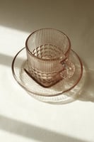 كوب مع صحن زجاج ملون - زهري