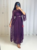 فستان دانتيل ناعم ستريتش برسومات مميزة و اكمام وشا...