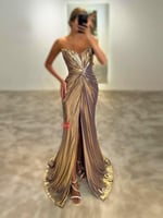 فستان سهرة طويل توب بخامة لامعة