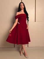 فستان مخمل ناعم ميد بقصه اوف شولدر مزينه بالإكسسوا...