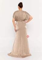 فستان سهرة نسائي بحبال عالخصر مزينة بالكريستال