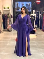 فستان سهرة شيفون ناعم بأكمام طويلة