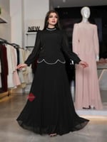 فستان شيفون طويل ناعم هاينك مزين بالكريستال بأكمام...