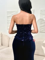 فستان سهرة تب طويل مخمل مطرز بالترتر اللامع