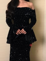 فستان سهرة ترتر اوف شولدر ستايل اكمام واسعة