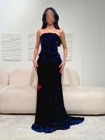 فستان سهرة تب طويل مخمل مطرز بالترتر اللامع