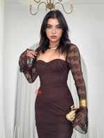 فستان سهرة دانتيل أنيق باكمام طويلة