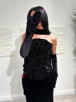 فستان سهرة تب طويل مخمل مطرز بالترتر اللامع