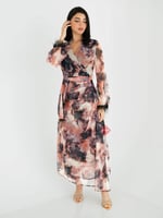 فستان مشجر تل مزين بلكريستال عالصدر و ريش على الاك...