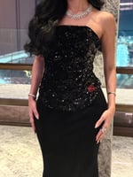 فستان سهرة تب طويل مخمل مطرز بالترتر اللامع