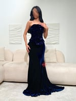 فستان سهرة تب طويل مخمل مطرز بالترتر اللامع