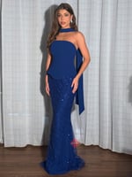 فستان سهرة تب طويل مطرز بالخرز ستايل مميز