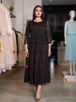 فستان دانتيل بليسيه ناعم مع اكمام واسعة