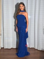 فستان سهرة تب طويل مطرز بالخرز ستايل مميز