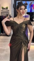 فستان سهرة طويل ناعم اوف شولدر لامع بتصميم مميز