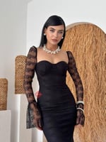 فستان سهرة دانتيل أنيق باكمام طويلة