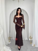 فستان سهرة دانتيل أنيق باكمام طويلة