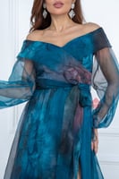 فستان سهرة مشجر ستايل اوف شولدر بأكمام واسعه