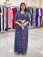 فستان نسائي مشجر بحزام بيج