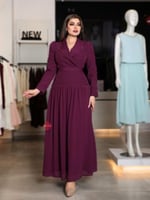 فستان سهرة ناعم ستايل رسمي بأكمام طويلة وكريستال ل...