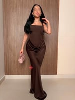 فستان سهرة كريب كورسيه وساتان ستايل كت