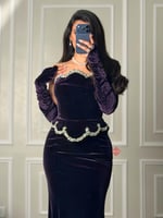 فستان سهرة تب طويل مخمل مزين بالكريستال اللامع