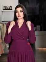 فستان سهرة ناعم ستايل رسمي بأكمام طويلة وكريستال ل...