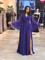 فستان سهرة شيفون ناعم بأكمام طويلة