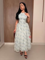 فستان ناعم ميد بقصه كت مطرز بالورود