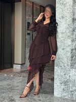 فستان تل ناعم استرتش باكمام طويلة ستايل طبقات