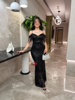 فستان سهرة ماسك استرتش ترتر مزين بالخرز عالكتف