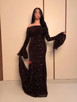 فستان سهرة ترتر اوف شولدر ستايل اكمام واسعة