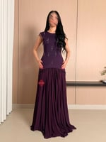 فستان ناعم طويل كلوش بهدب مميزة عالكتف