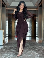 فستان تل ناعم استرتش باكمام طويلة ستايل طبقات