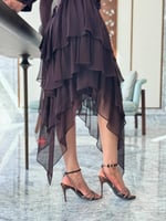 فستان تل ناعم استرتش باكمام طويلة ستايل طبقات