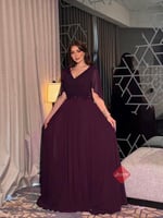 فستان سهرة ناعم بأكمام شيفون منسدلة