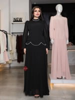 فستان شيفون طويل ناعم هاينك مزين بالكريستال بأكمام...