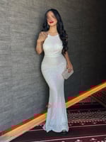 فستان سهرة مطرز بالترتر اللامع مع تنورة شيفون انسي...