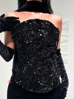 فستان سهرة تب طويل مخمل مطرز بالترتر اللامع