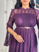 فستان دانتيل ناعم ستريتش برسومات مميزة و اكمام وشا...