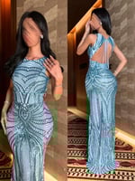 فستان سهرة مطرز بالترتر ستايل خرز بالظهر